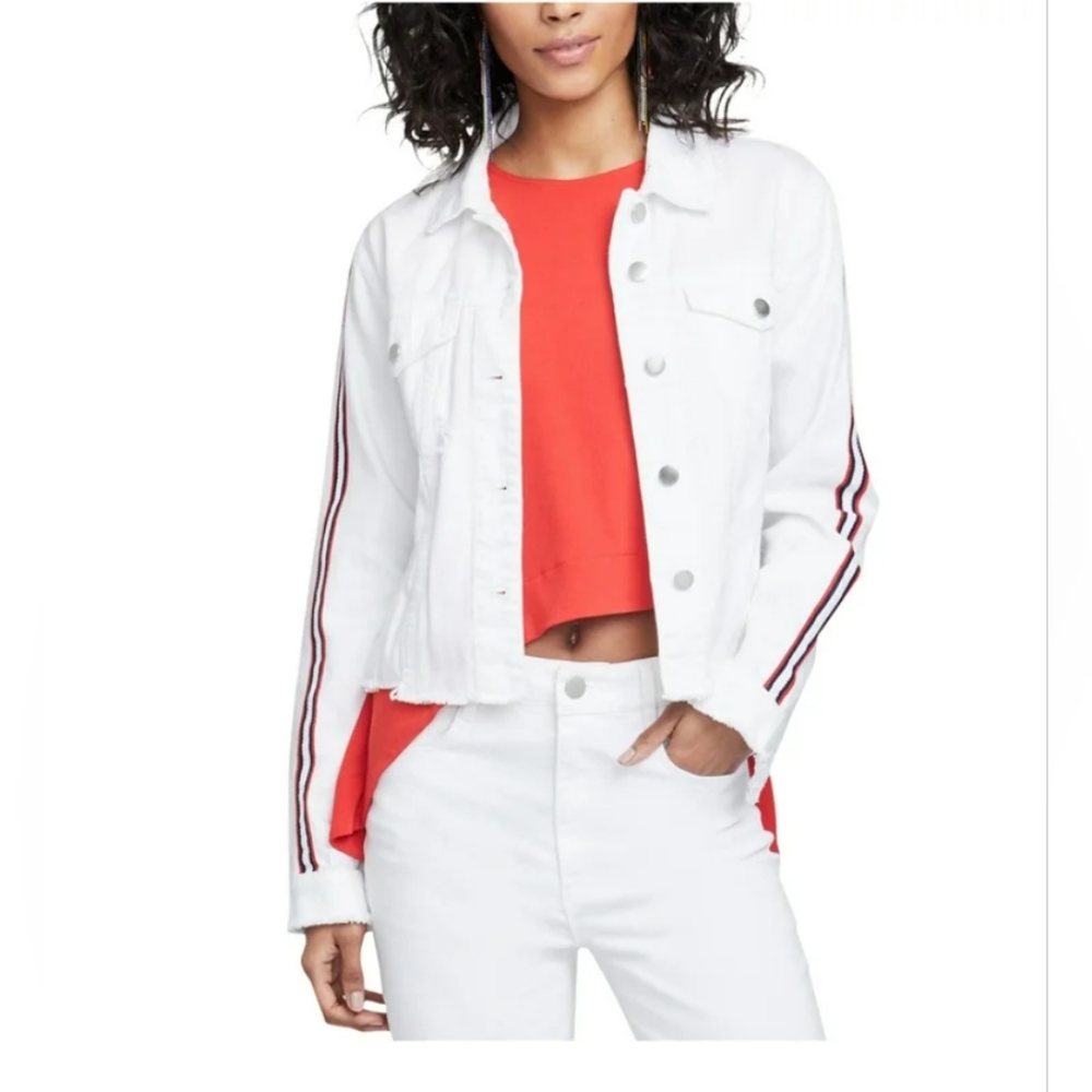 NWT Rachel Roy Womens Distressed Hem Jean Jacket, Size L.